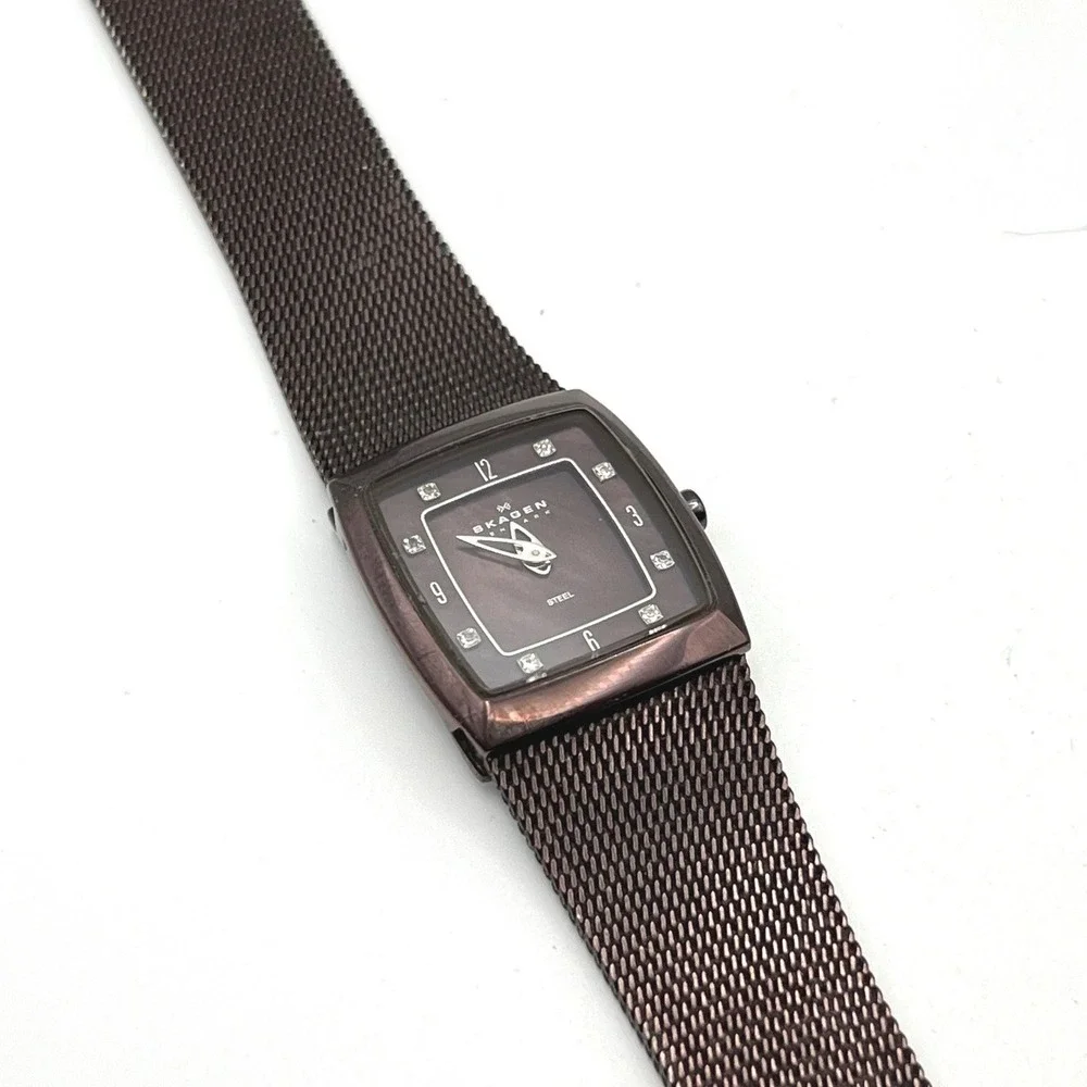 Skagen Denmark 380XSMM Bronze Mesh Mother of Pearl Crystal Women Watch 24mm